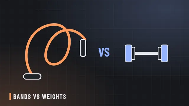 Line illustration of a coiled resistance band with handles next to a dumbbell
